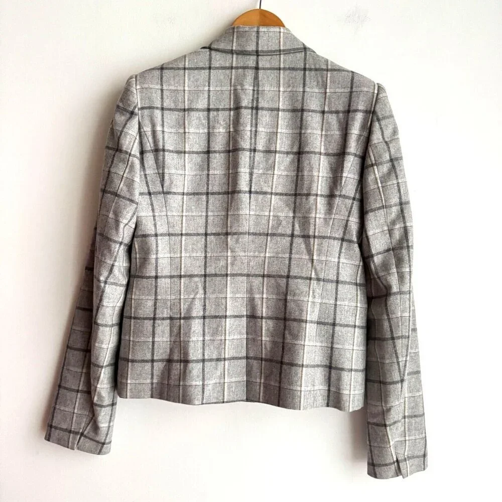 Brooks Brothers Plaid Wool Blend Grey Blue Classic Blazer 0 - Picture 4 of 9